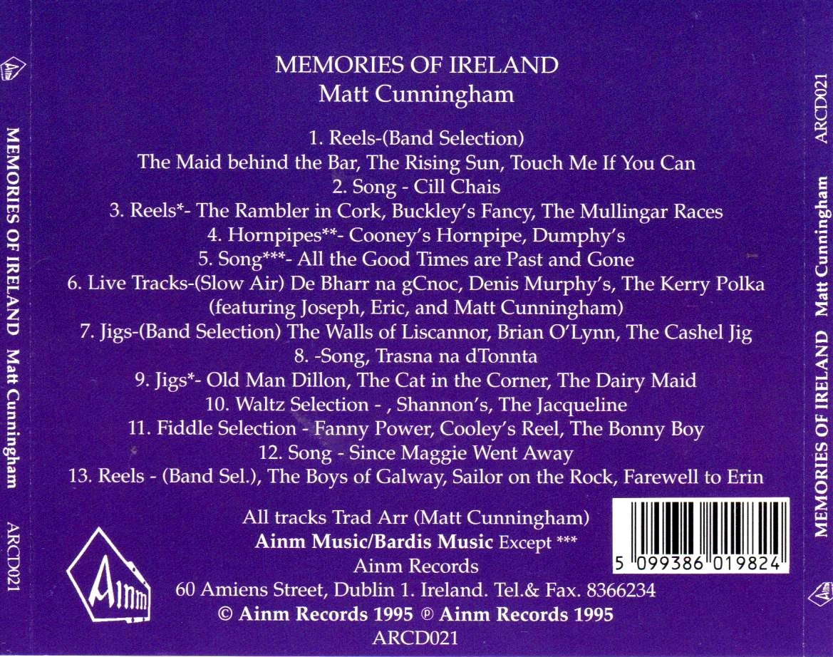 🌟 ¡CD raro! Recuerdos de Irlanda por Matt Cunningham 1995 – Pepita irlandesa vintage 🍀 – photo 2